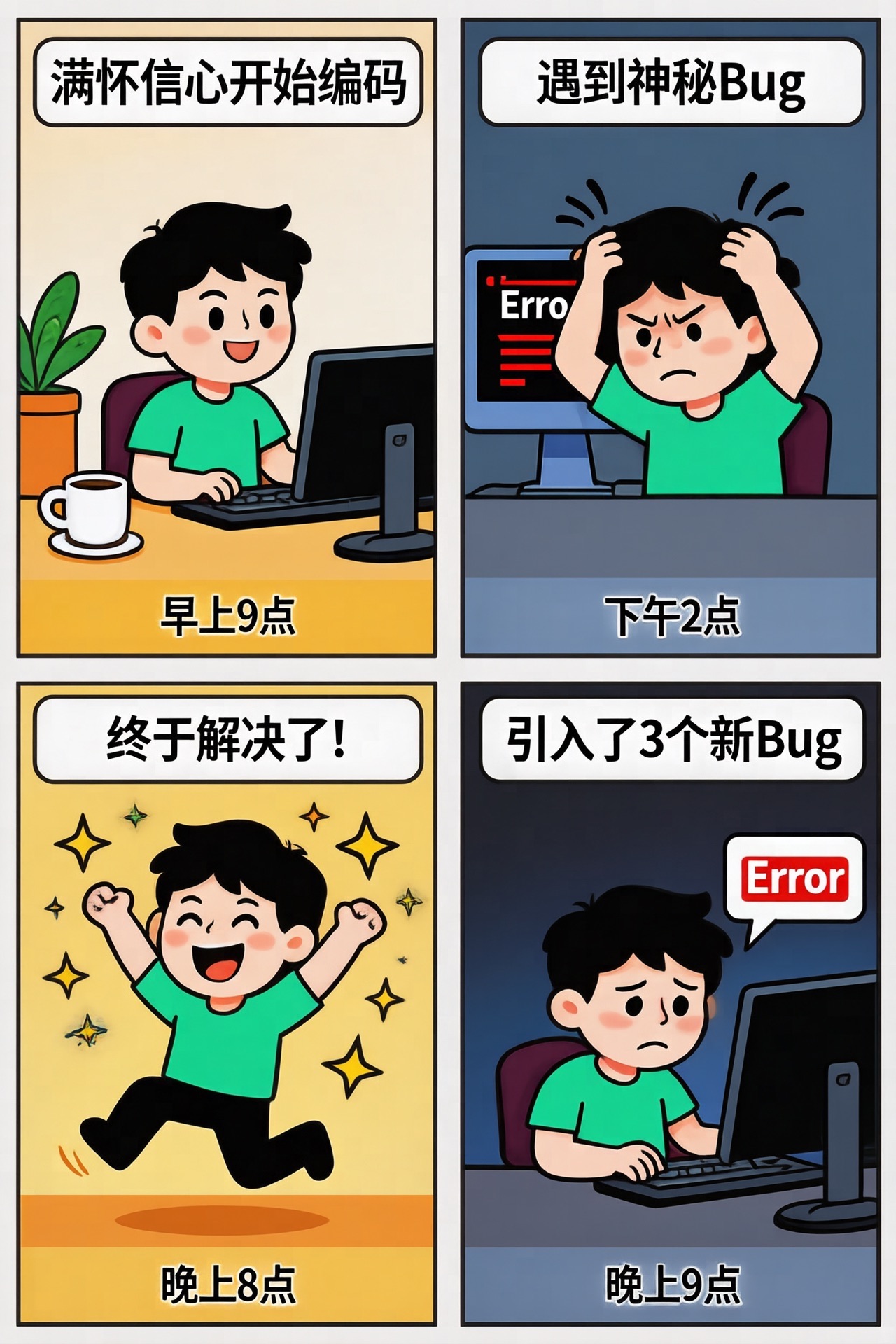 四格漫画 程序员的一天